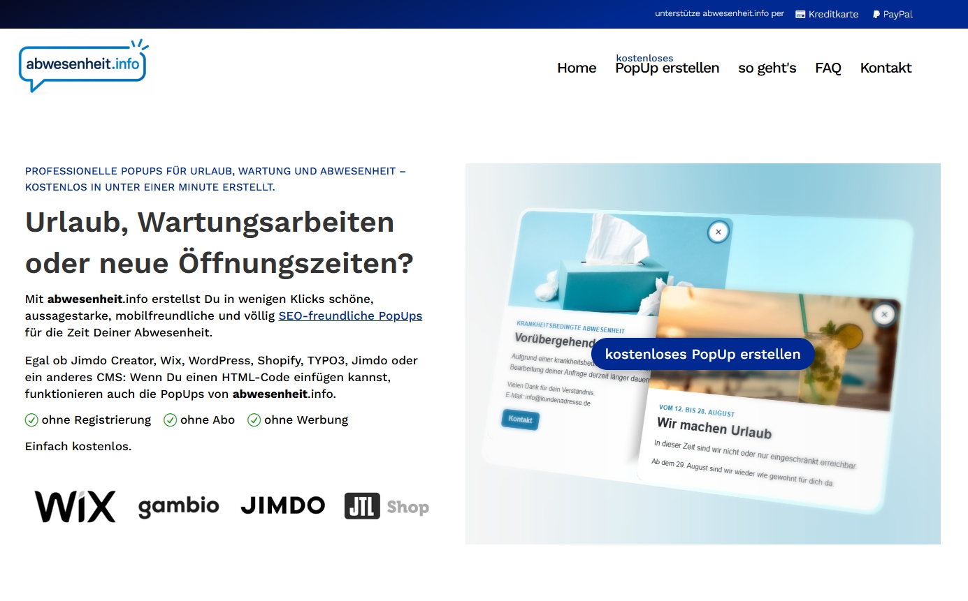 PopUp Generator abwesenheit.info PopUp Generator abwesenheit.info